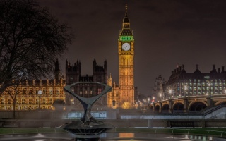 londýn, londýn, Anglie, Fontána, Big Ben, hodinky, most, budova, Parlamentu, světlo