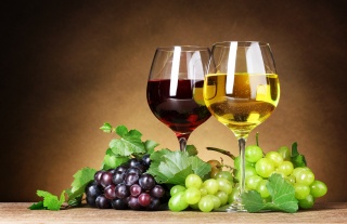 red, berries, bunches, wine, white, leaves, grapes