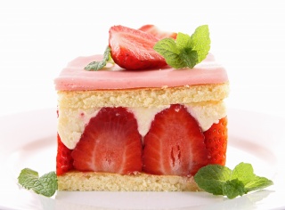 cake, dessert, mint, sweet, strawberry