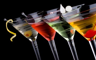 black background, colorful, cocktails