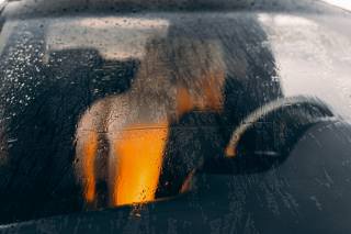 Car, mirror, the rain