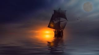 sailboat, sea, the sky