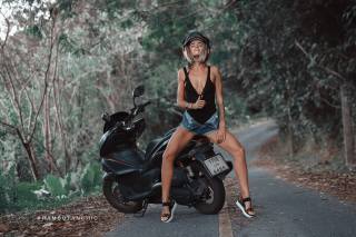 girl, скутер, posing, figure, road