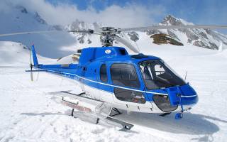 Helicopter, mountains, snow, the sky