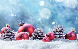 winter, snow, decoration, balls, cones, glare