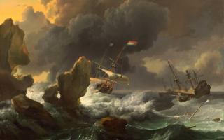 Людольф Бакхёйзен, umělec, malování, lodě, терпящие, бедствие у берегов, скалистого, узбережья