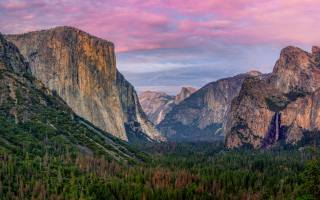 příroda, krásně, krajina, Yosemite, Kalifornie, hory, skály, západ slunce, nebe, les, stromy