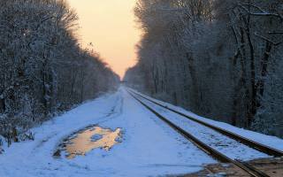 zima, sníh, les, železnice