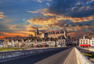 castle, ГиеньЖьен, France, road, sunset, architecture, the city