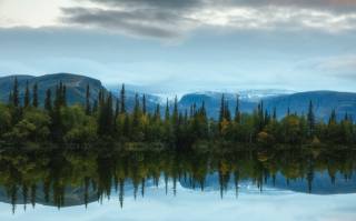 jezero, září, hory, les, zrcadlo, odraz, foto, Алексей Оборотов