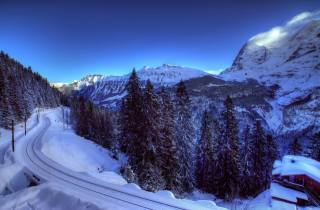 winter, snow, mountains, railway