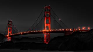 golden gate, most, noc, černobílé, tmavě, Pozadí, Illuminated, San Francisco