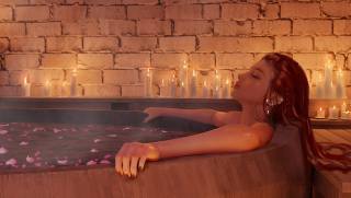 candles, tub, girl, Relax, wlop