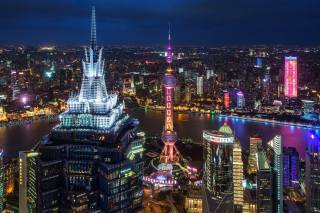 noc, město, světla, panorama, Šanghaj, Čína