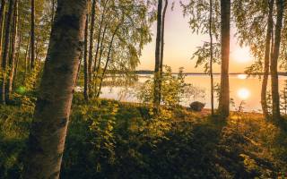 Lake Summanen, příroda, Finsko, Laponsko, východ slunce