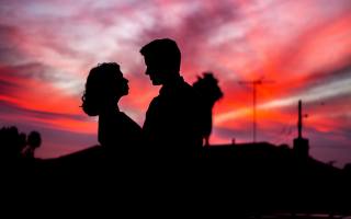 couple, sunset, Man, woman, romantic
