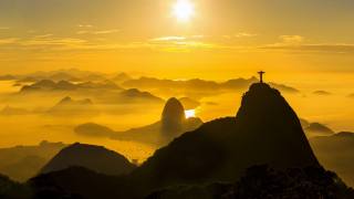 dawn, morning, mountains, Statue, Rio de Janeiro, Brazil