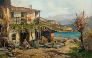 Ercole Magrotti, итальянский, Italian Lakeside Scene