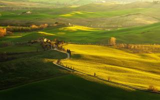 природа, весна, Італія, тоскана, горі, пагорби, поля, дорога, дерева