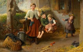 Felix Schlesinger, немецкий, Children on a swing