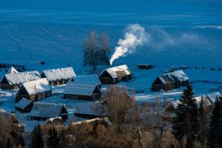 North, winter, village, panorama