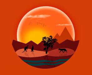 sunset, desert, animals, vector, graphics