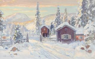 Carl Brandt, švédsko, mountain pasture in the snow