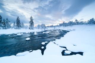 zima, sníh, řeka, příroda