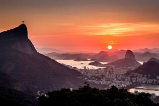 sunset, mountains, sea, the city, Rio de Janeiro, Brazil