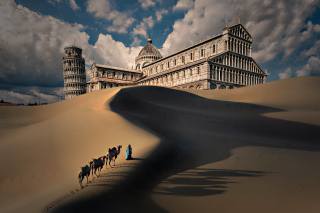 the city, Pisa, Sands, camels, caravan, creative