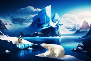 bear, white, penguin, iceberg, phantasmagoria, 3d