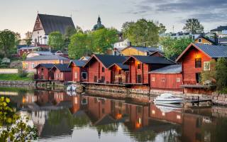 old wooden warehouses, Porvoo, old town, Porvoo River, Finland