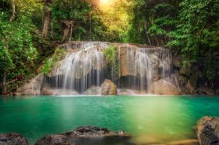 džungle, řeka, vodopád, Thajsko