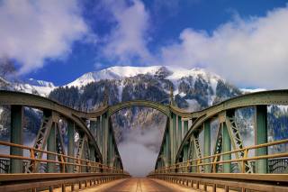 the bridge, mountains, the sky