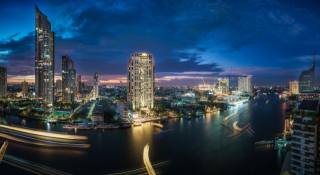 ночь, город, огни, река, Бангкок, Тайланд