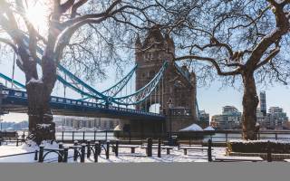снег, Лондон, тауэрский мост, река темза