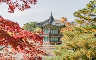 autumn, Gyeongbokgung, Hyangwonjeong Pavilion, Bridge Intoxicated with Fragrance, seoul, South Korea
