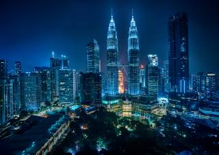kuala-lumpur, Petronas Towers, skyscraper, Malaysia, city, night, lights, Buildings, architecture